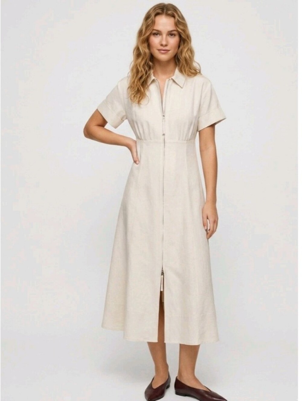 J Crew Petite zip-up shirt-dress in Gramercy linen blend CT676 Size 10 Petite